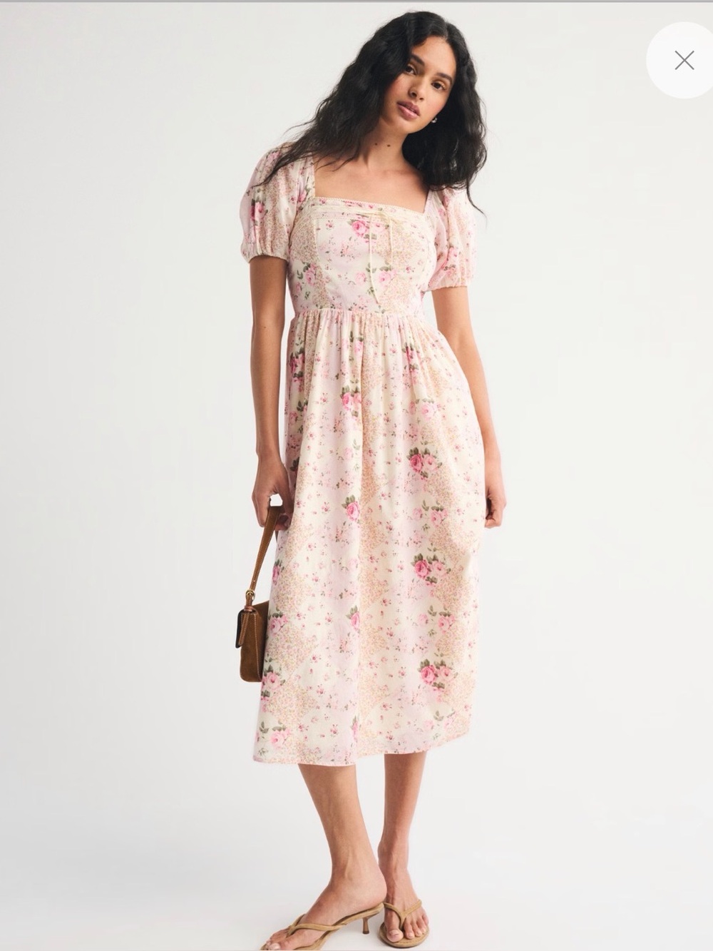 Abercrombie & Fitch Emerson Puff Sleeve Midi Dress Pink Floral Checker